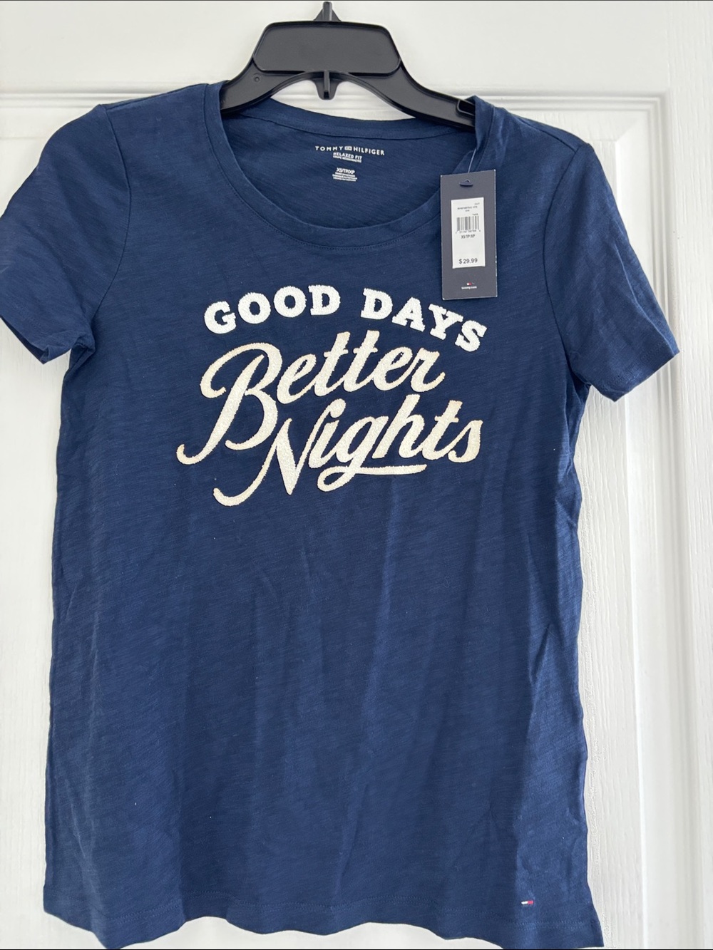 NWT - Tommy Hilfiger Navy Blue 'Good Days Better Nights' Graphic Tee XS